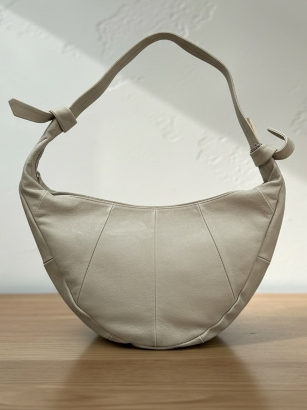 Cream Crescent Shoulder Bag - Minimal Women's Hobo Genuine leather by Bartoli